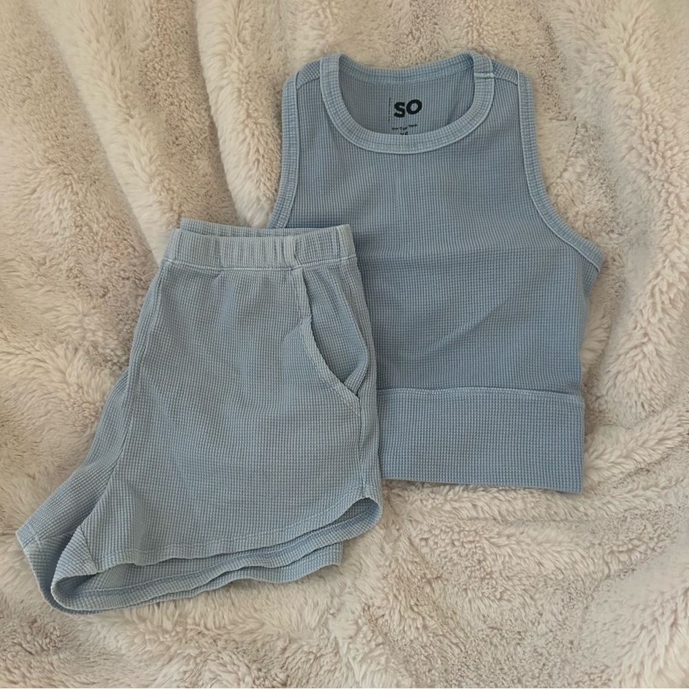 SO Baby Blue Waffle Knit Lounge Set